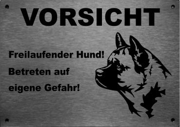 Edelstahl Hundeschild American Akita VORSICHT Mein Haus mein Garten meine Familie
